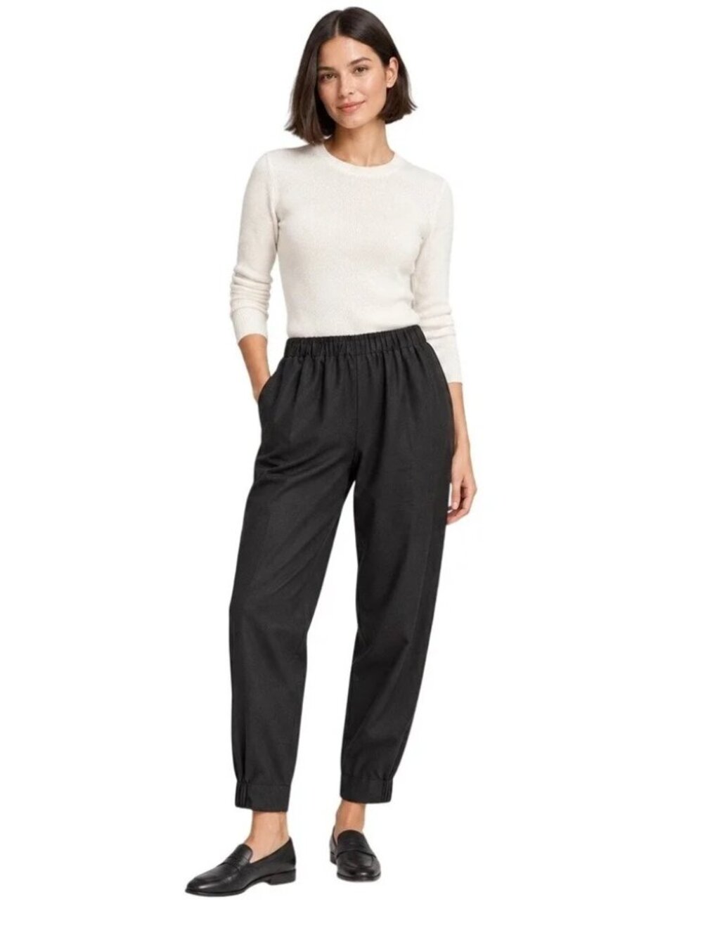 Aritzia Babaton Black Dexter Italian Wool Blend Pull-On Tapered Pants Size M